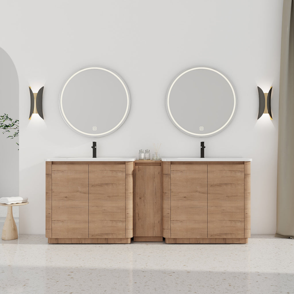 84'' Freestanding Bathroom Vanity with Ceramic Sink - Imitative Oak