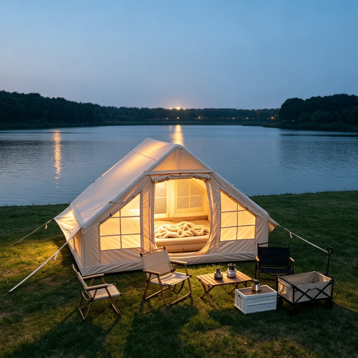 Inflatable Camping Tent with Clear Skylight – Oxford Fabric, Waterproof