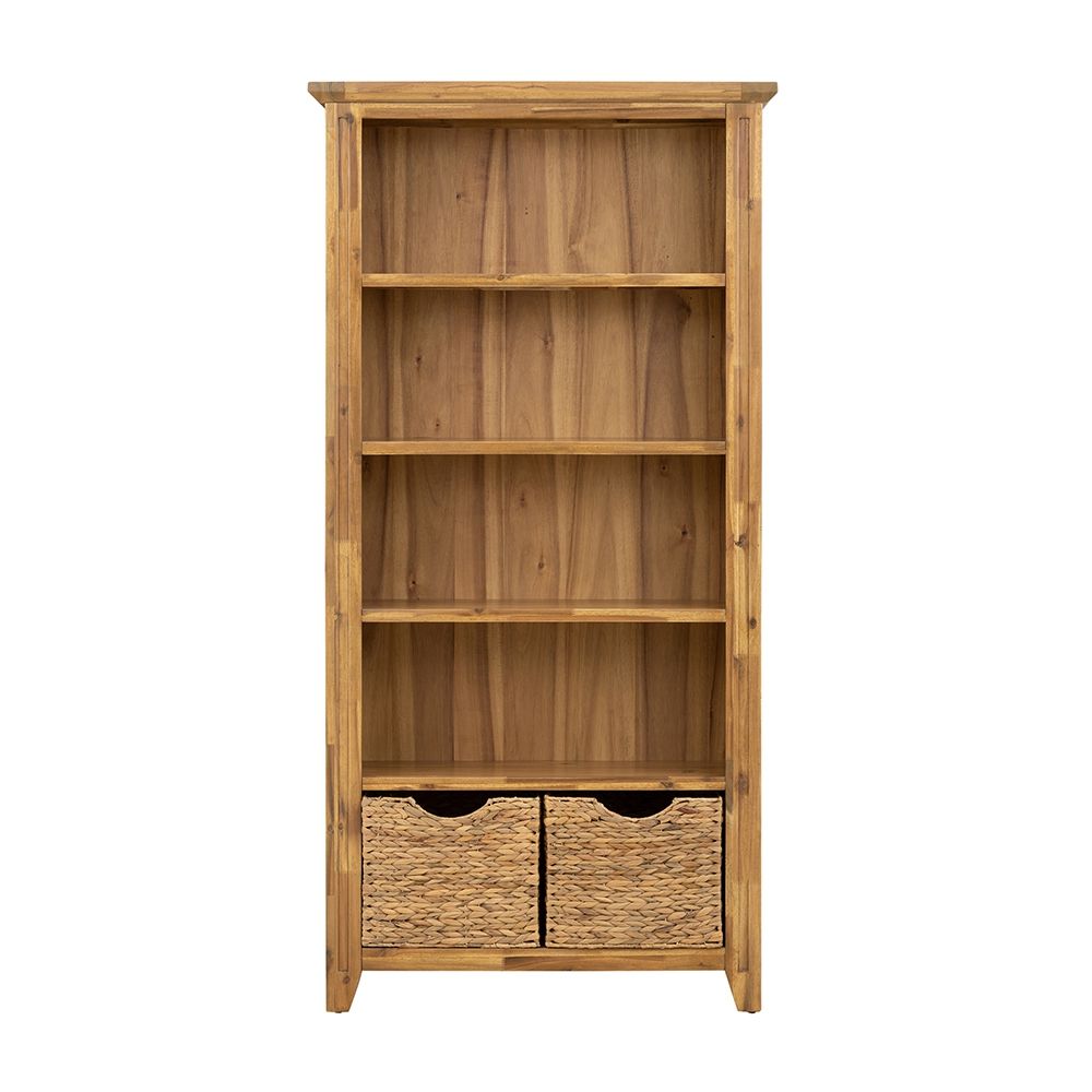 Natural Wood Standard Bookcase with Sturdy Solid Acacia Construction - Brown