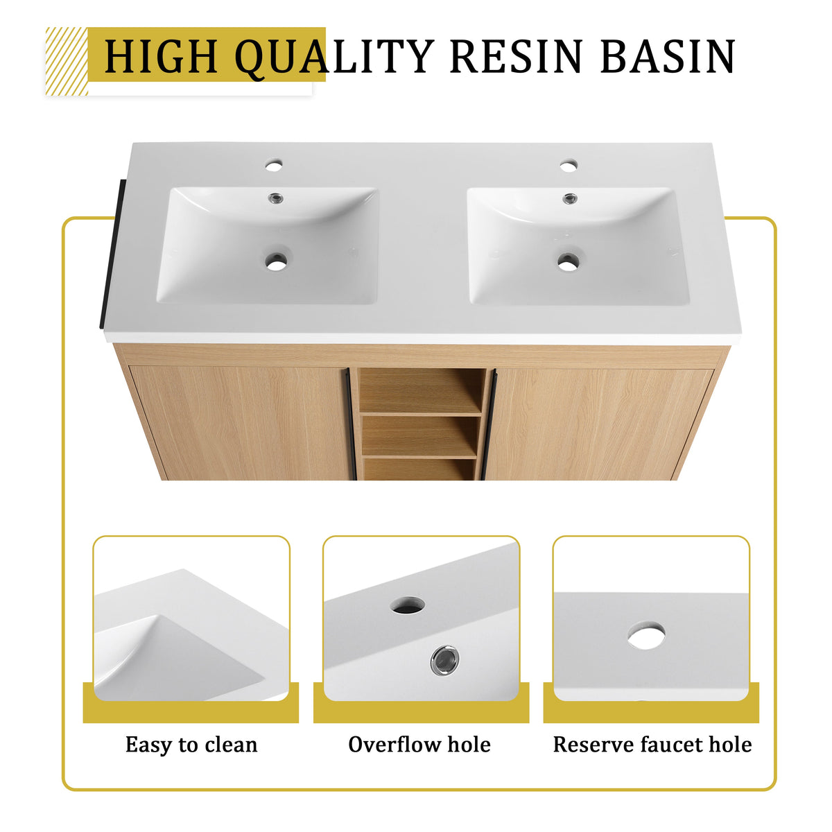 48" Freestanding Bathroom Vanity with Resin Double Sink - White