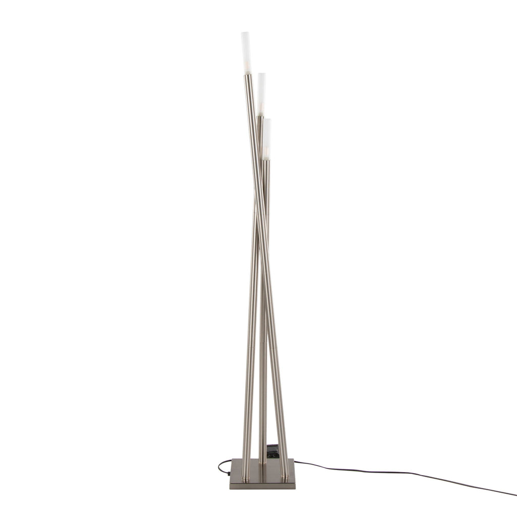 Contemporary Floor Lamp with Frosted Sconces - Nickel