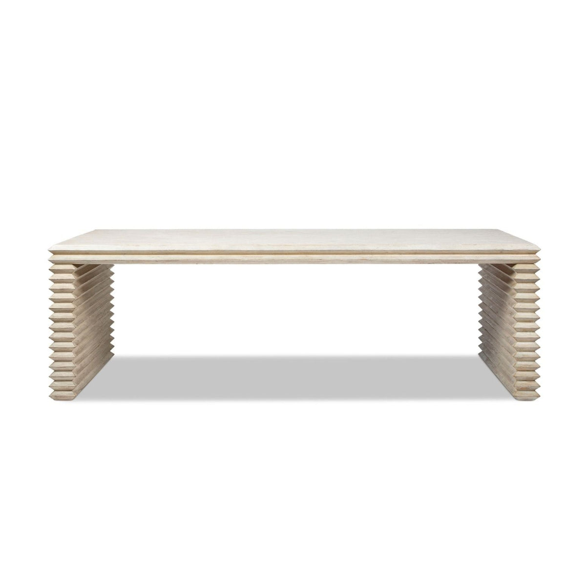 Geometric Waterfall Dining Table with Sculptural Base - White