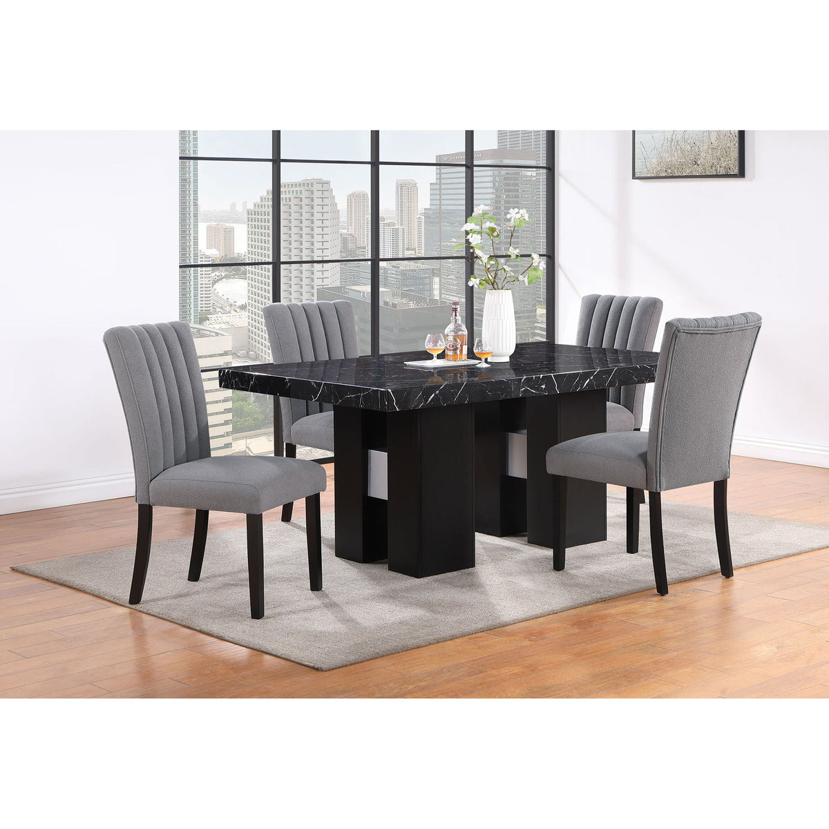 Jhoanna Dining Table with Double Pedestal Base - Black