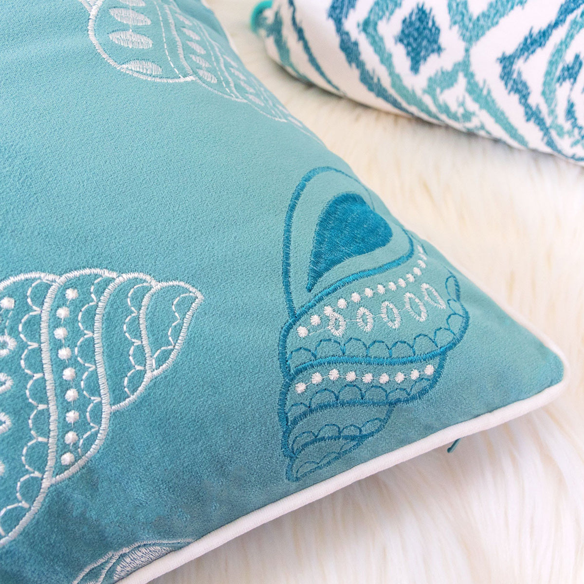 Seashells Pillow Cover with Hidden Zipper - Blue or Light Blue