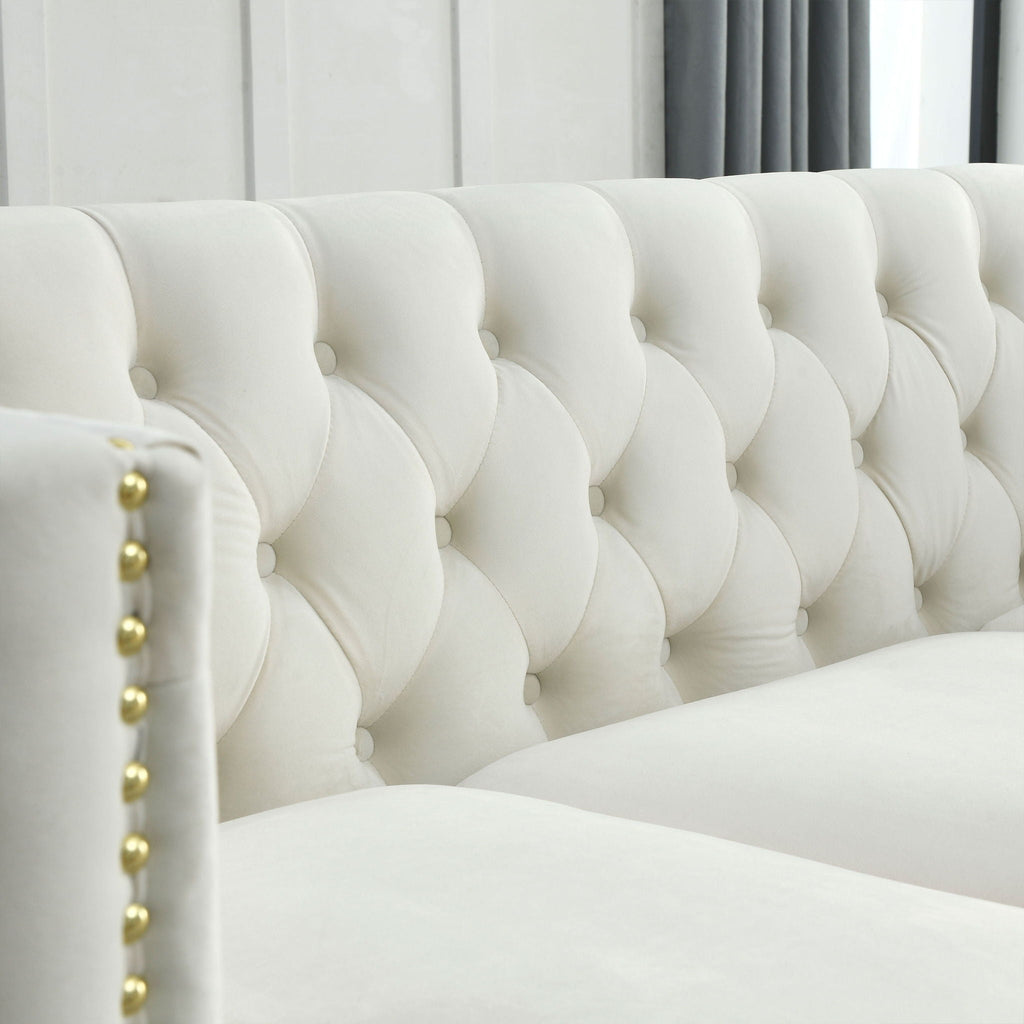 L-Shaped Corner Sofa, 5 Seater Sectional with Tufted Design – Beige or Dark Gray