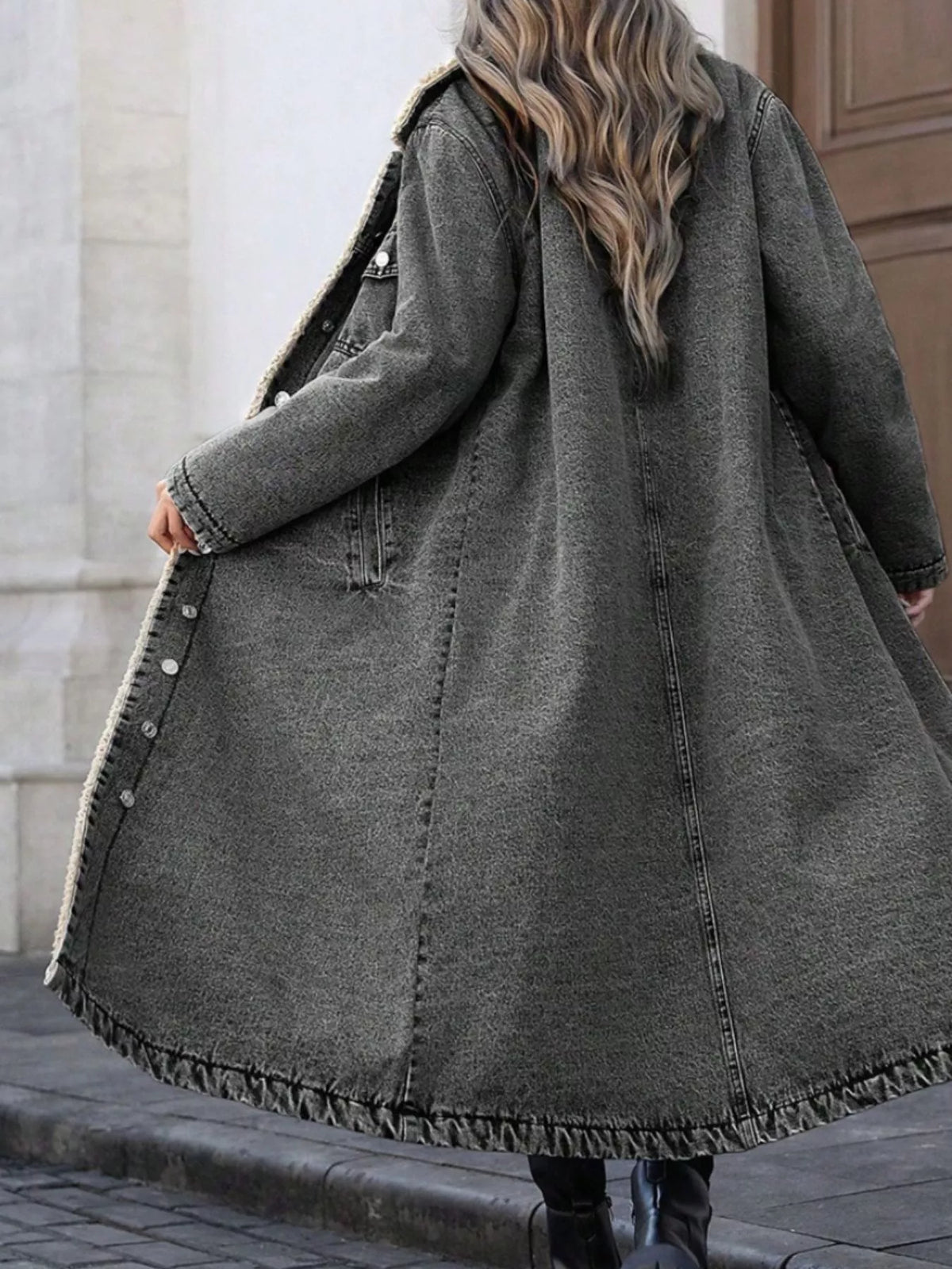 Sherpa Lined Longline Denim Jacket