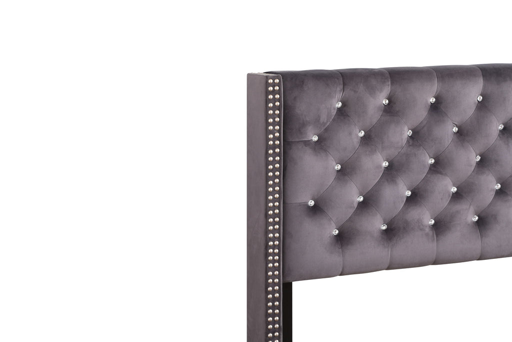 Upholstered Nailhead Trim Chic Bed with Tufted Headboard - Multiple Colors