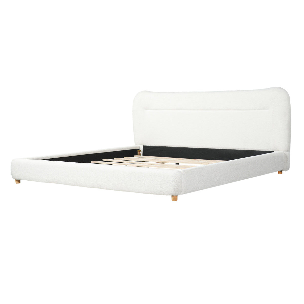 Minimalist Curved Headboard Bed with Teddy Fleece - King