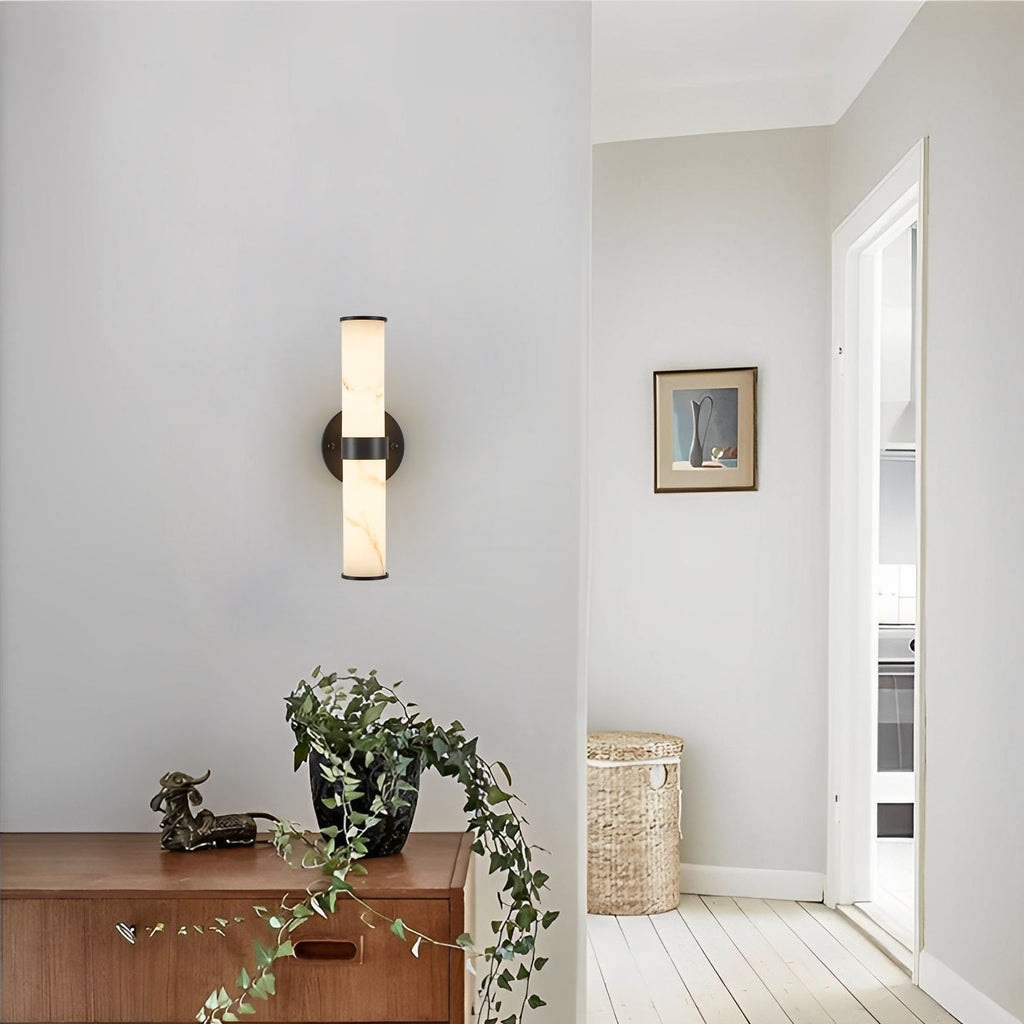 Resin Imitation Marble Texture Wall Light Set of 2 with Black Iron Frame