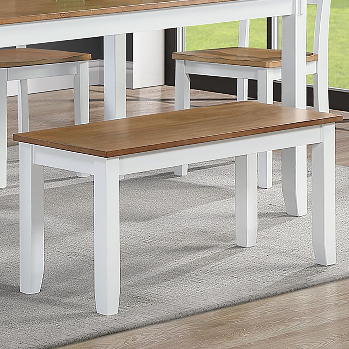 6 Piece Dining Set Table with 4 Side Chairs and Bench - Light Brown / White