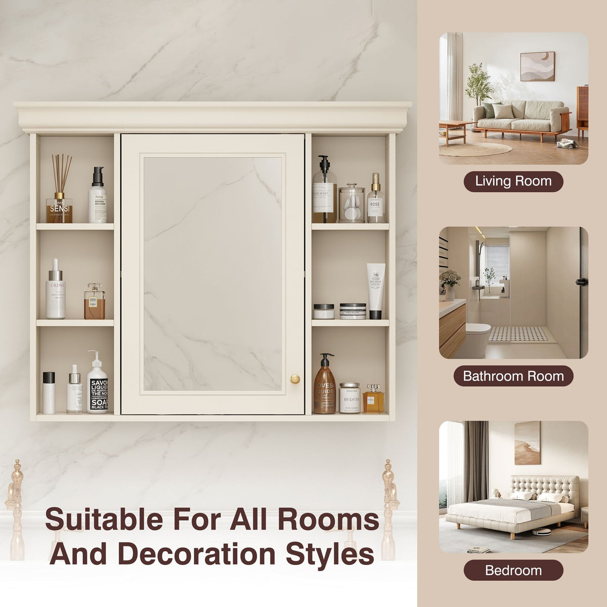 Wall Mounted Bathroom Storage Cabinet with Mirror Door - 35.5" Wide