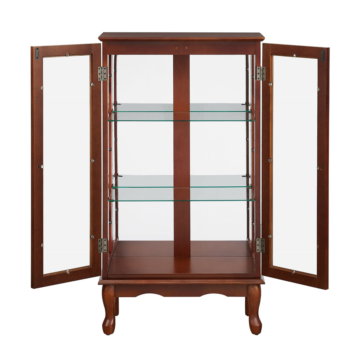 Lighted Curio Display Cabinet with Adjustable Shelves - Light Brown, Dark Brown, Dark Red