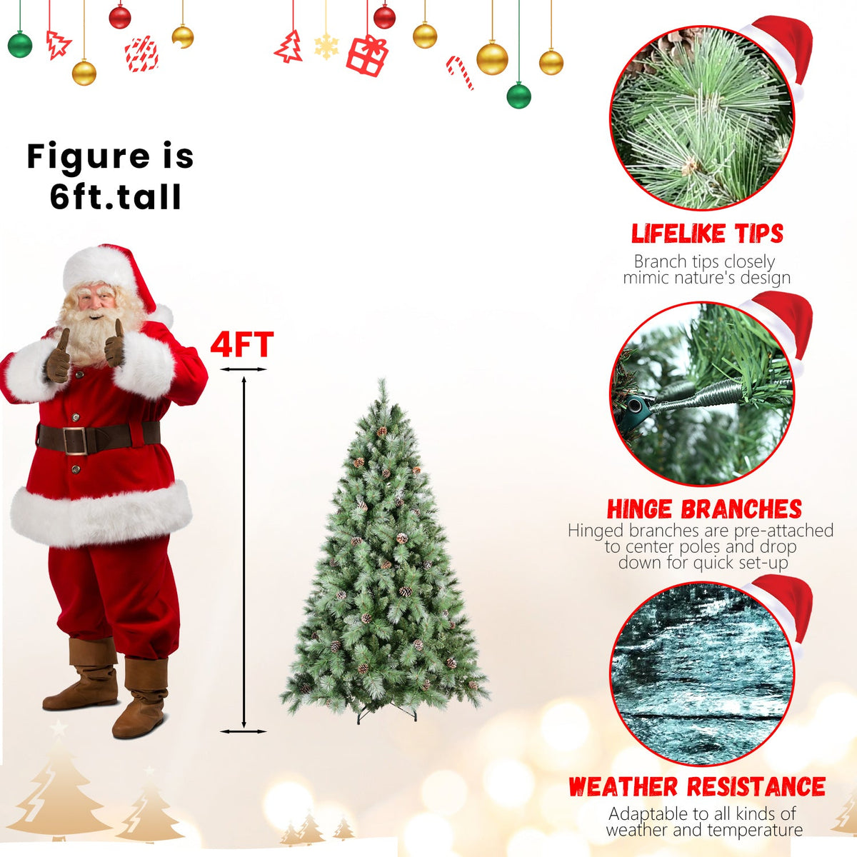 9Ft Christmas Tree with Pine Cones and Realistic Branches - Green