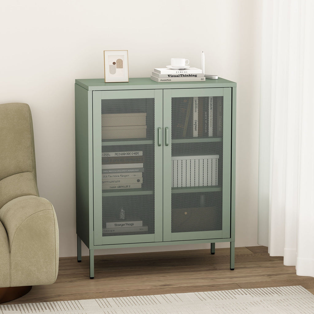 Metal Accent Cabinet with Adjustable Shelves - Black, Green, or White