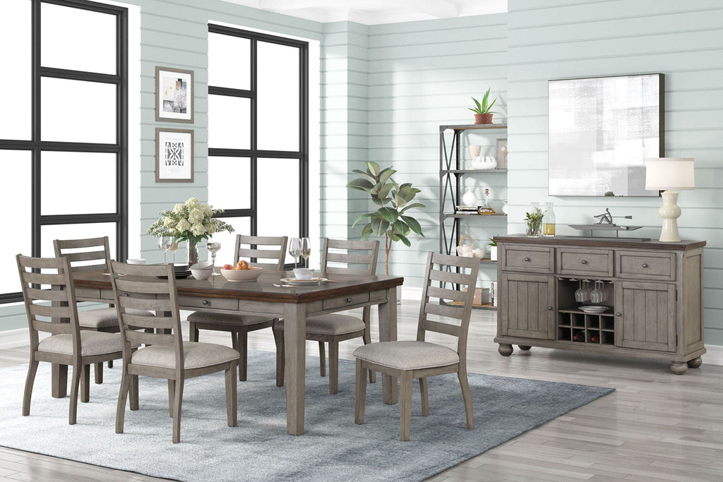 Rustic 2 Tone Server with Wine Storage - Gray