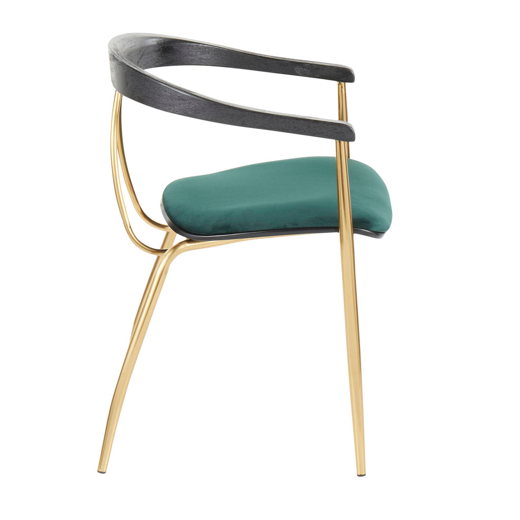 Vanessa Contemporary Chair Set of 2 with Velvet Upholstery - Gold / Green / Black