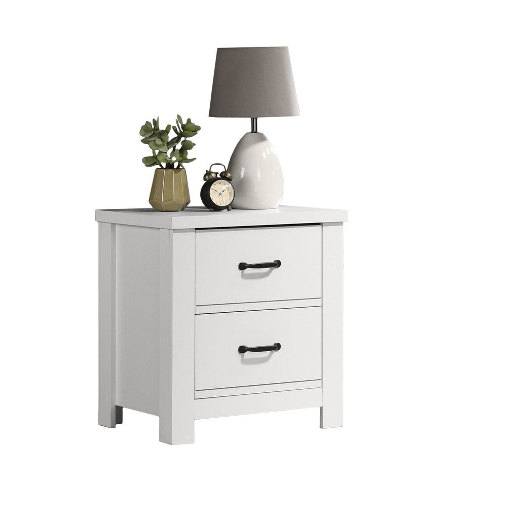 2 Drawer Nightstand Bedside Table with Sleek Black Handles - White