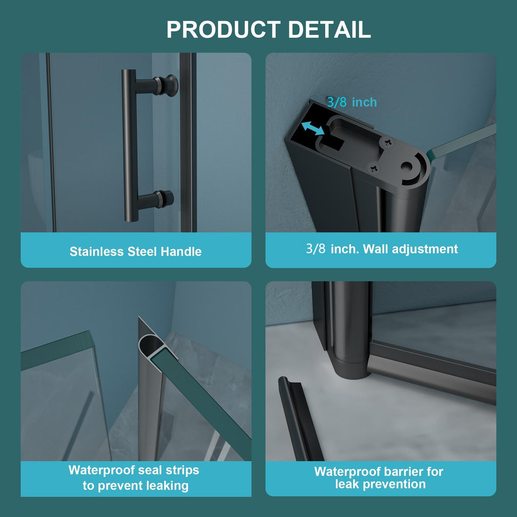 Fold Frameless Shower Door with Tempered Glass - Bi-Fold Modern Design