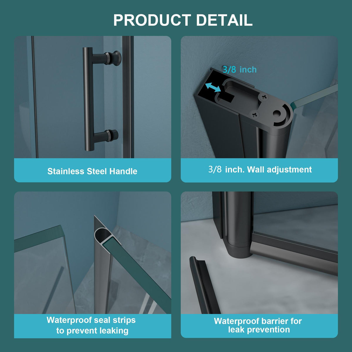 Fold Frameless Shower Door with Tempered Glass - Bi-Fold Modern Design