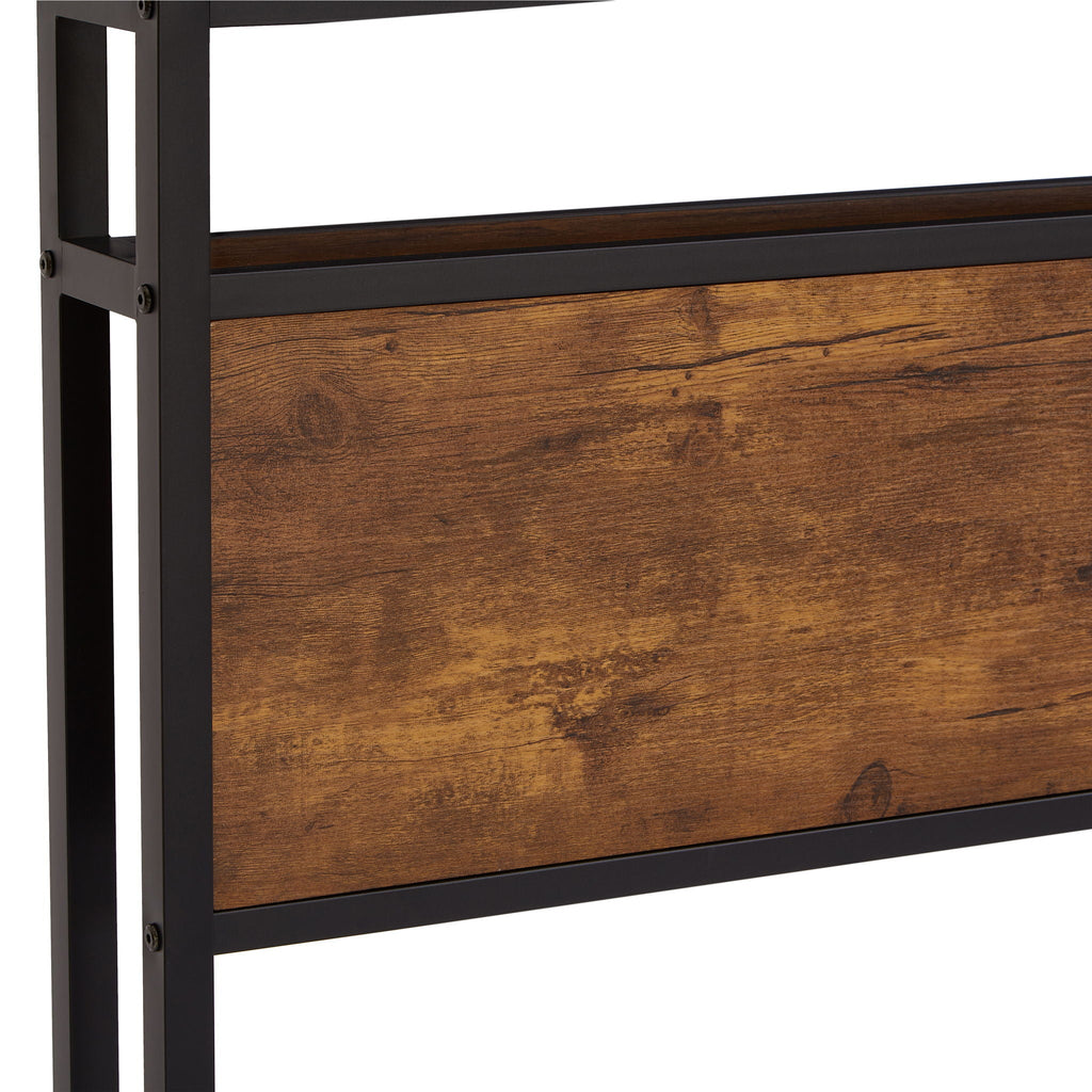 Metal Platform Bed Frame with Wooden Headboard and USB - Dark Brown