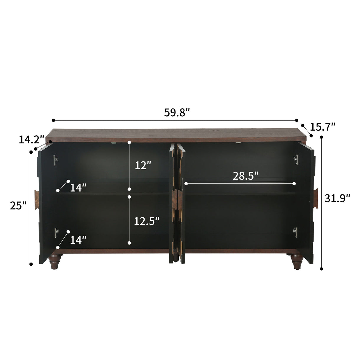 Honeycomb Pattern Sideboard Cabinet with Ample Storage - 59.8" Wide