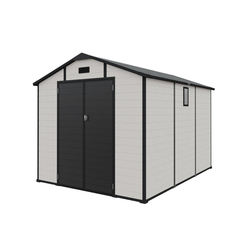 8x10 FT Plastic Outdoor Storage Shed with Lockable Design - Grey