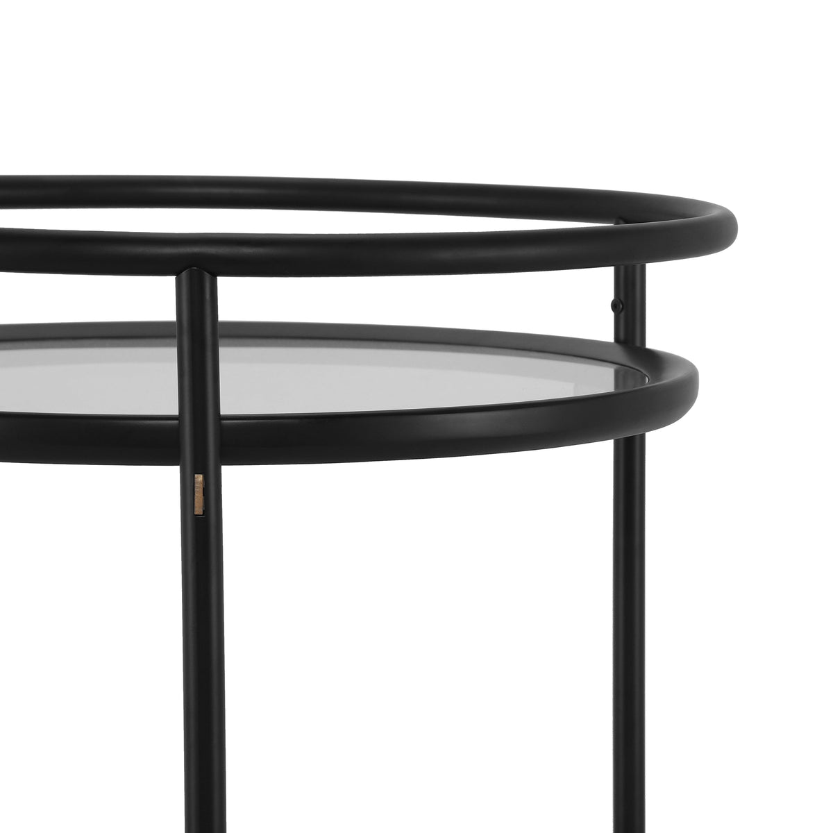 Modern Round Bar Cart with Tempered Glass Shelves - Black and Gold