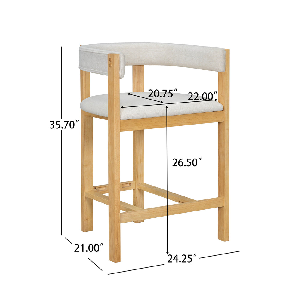 Counter Stool Set of 2 with Curved Solid Wood Backrest - Beige