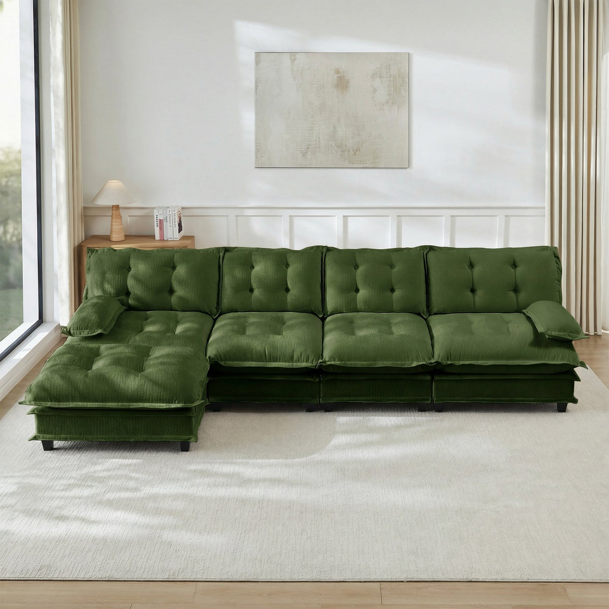 138" L Shaped Modular Sectional Sofa with Ottoman - Chenille