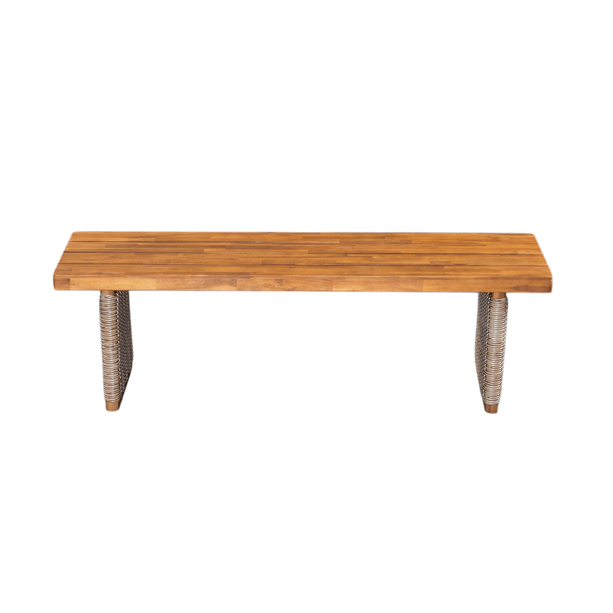 Acacia Wood Outdoor Dining Table Set with PE Wicker Bench - Brown or Grey