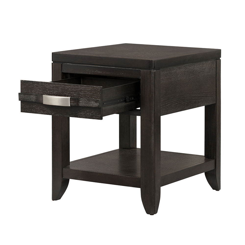 Elegant Dark Brown End Table with Storage Drawer and Shelf