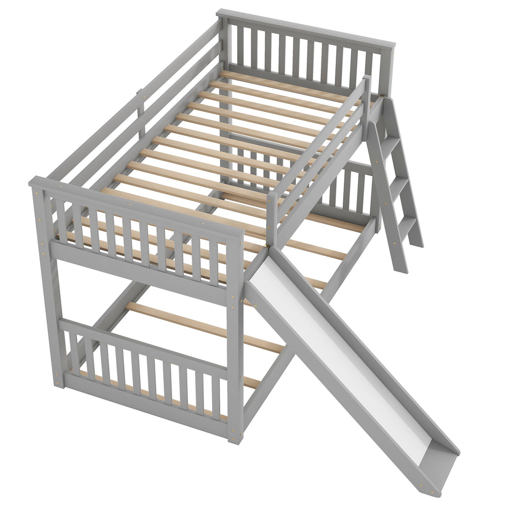 Bunk Bed with Convertible Slide and Ladder - White or Dark Gray