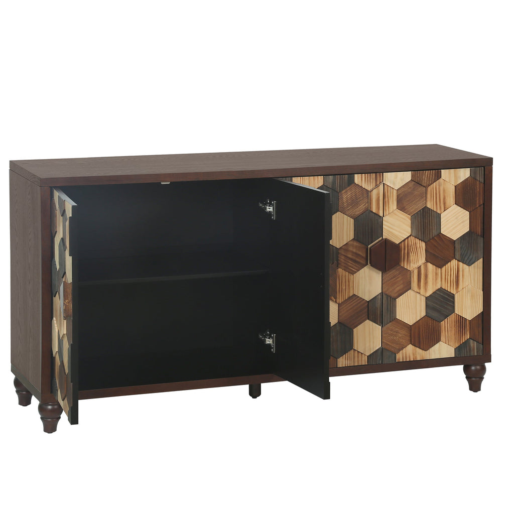 Honeycomb Pattern Sideboard Cabinet with Ample Storage - 59.8" Wide