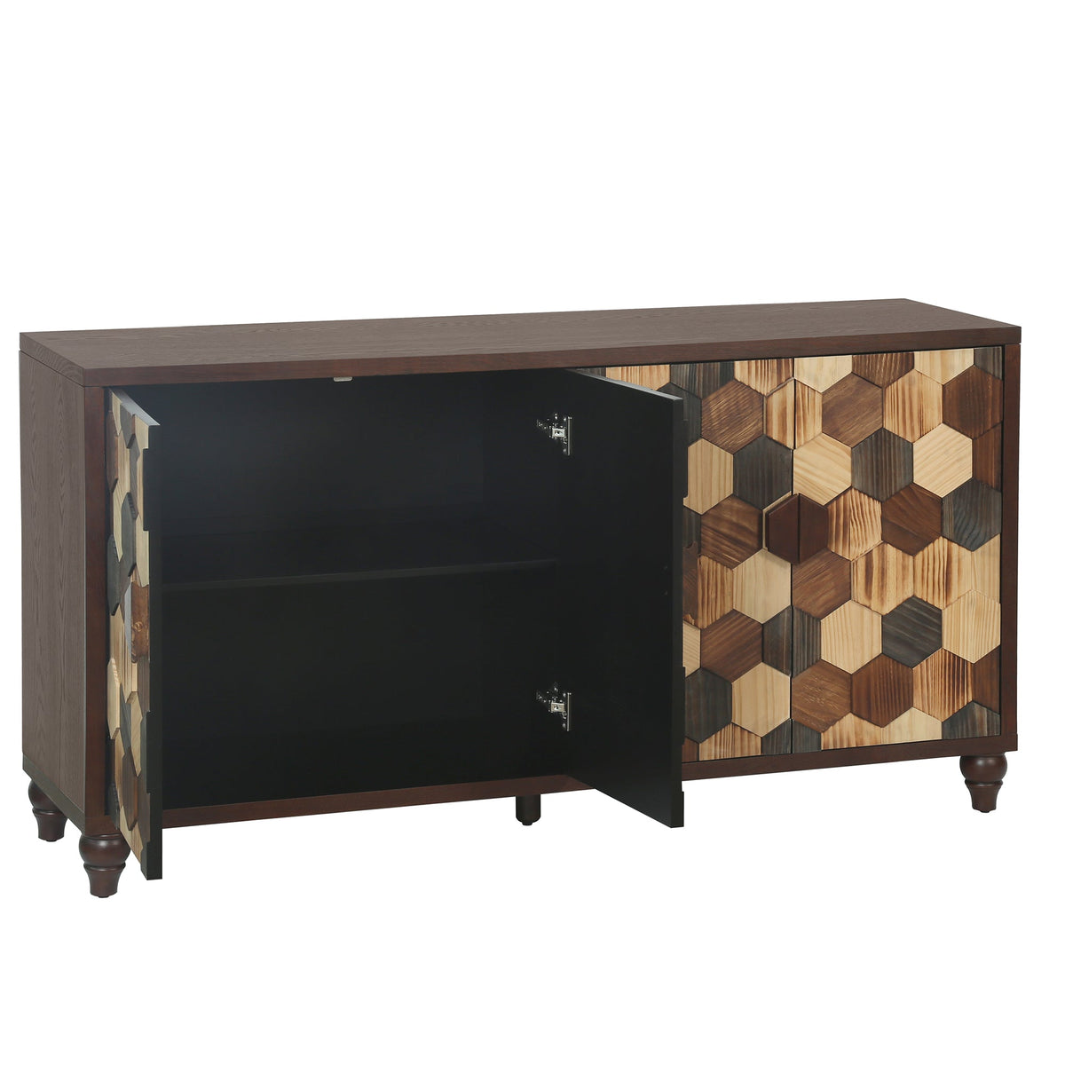 Honeycomb Pattern Sideboard Cabinet with Ample Storage - 59.8" Wide