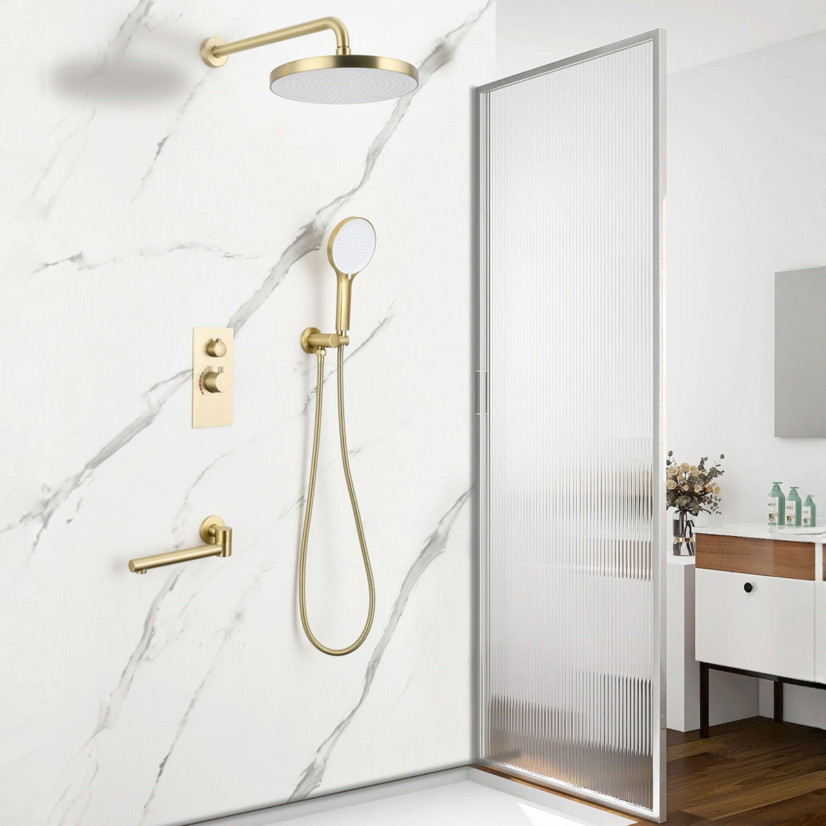 10" Shower System Set with Control Valve – Solid Brass – Gold or Black
