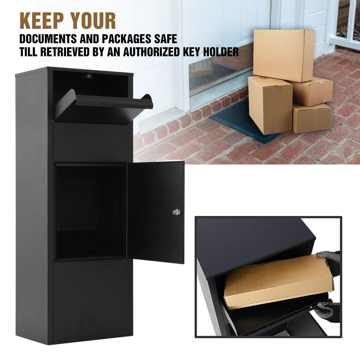 Large Package Delivery Parcel Mail Drop Box with Lockable Storage - Black