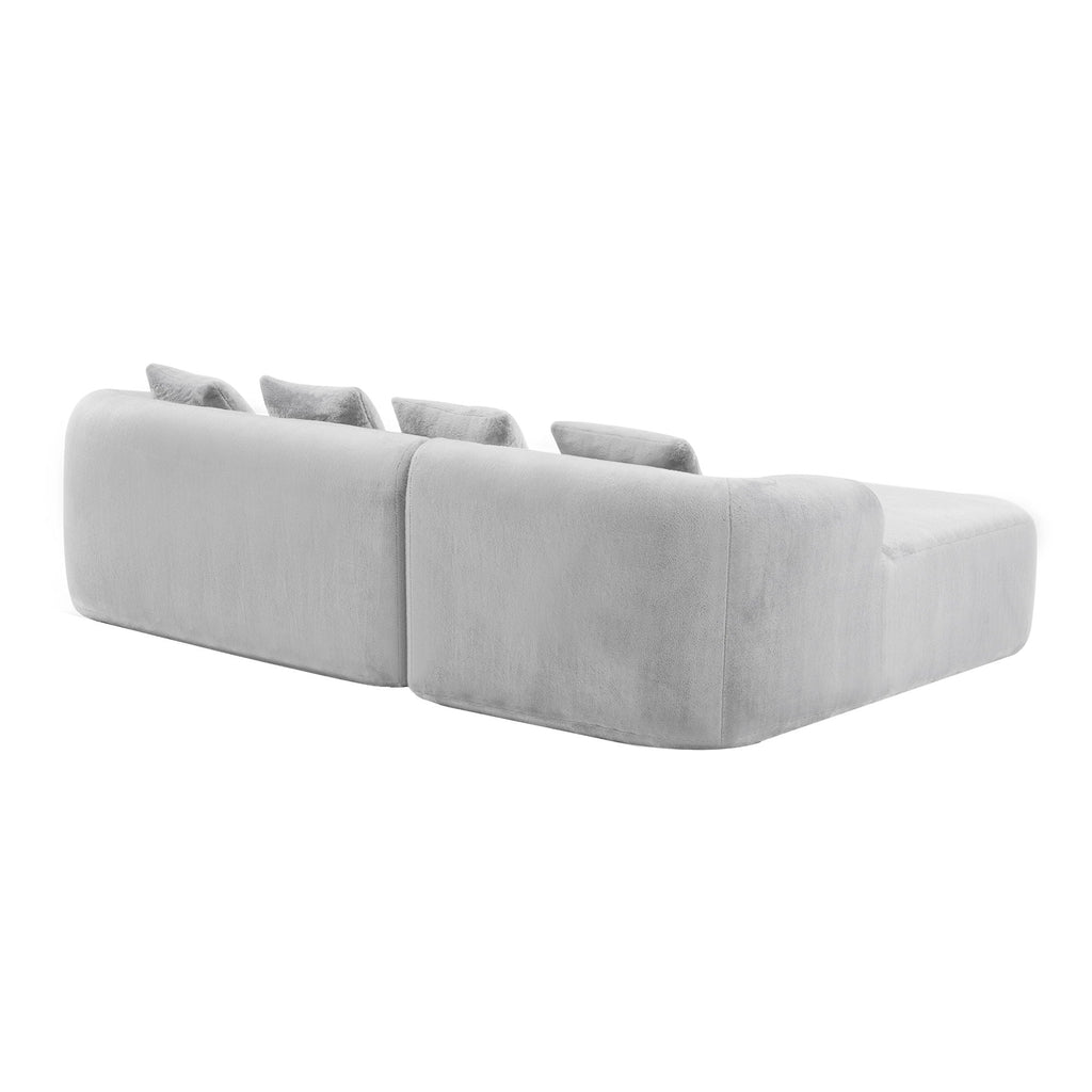 Modular L-Shape Sectional Sofa with Curved Chaise - Green, Beige, Gray
