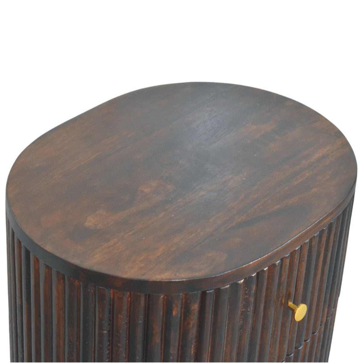 Solid Wood Curved Fluted 3-Drawer Drum Chest with Velvet Mocha Finish