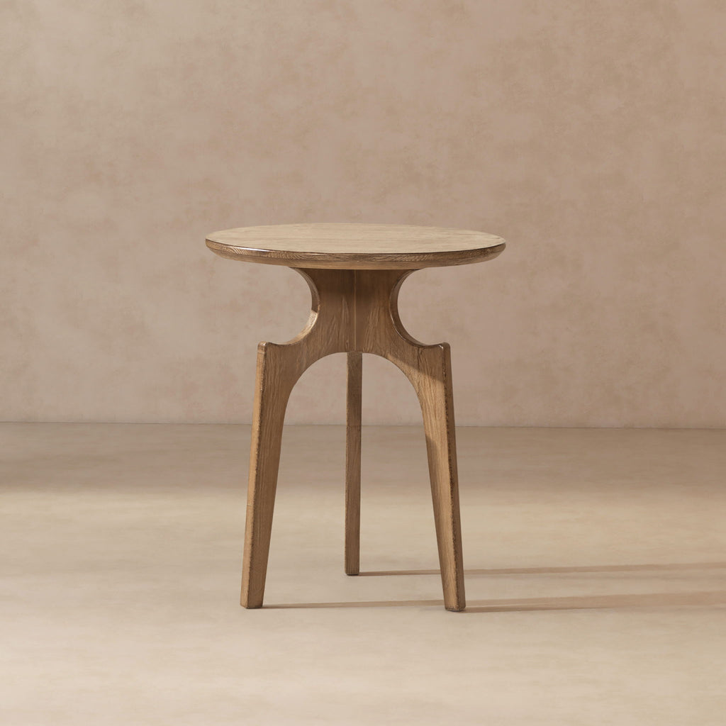 Antique Brown Round Side Table with Reclaimed Pine - Carmel