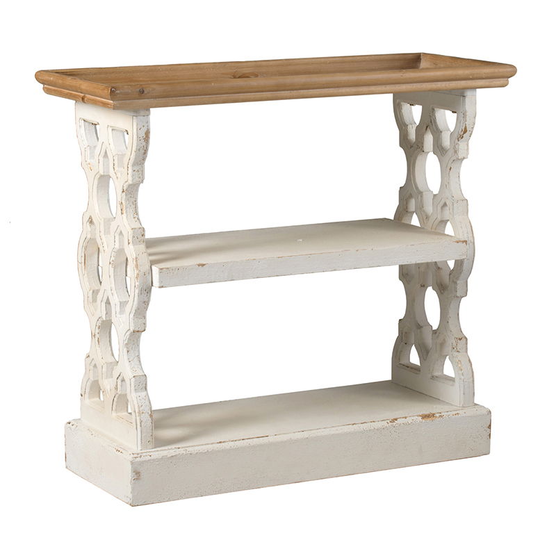 Distressed Wood Shelf Tray Console Table - Brown / Antique White