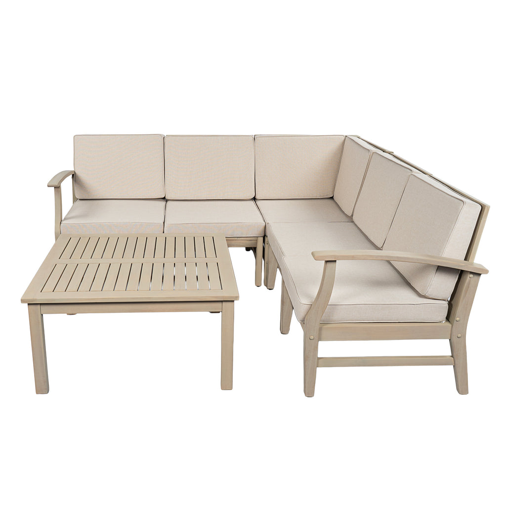 Perla 6-Pcs Sofa Set with Modular Weather-Resistant Design - Acacia Wood