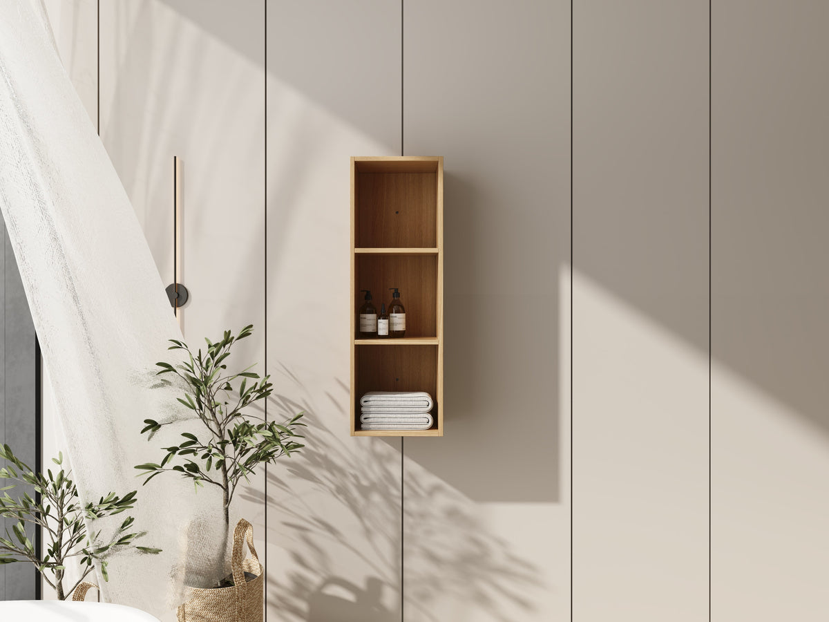 12 Inch Small Wall Mounted Storage Shelves with Plywood Construction - Oak