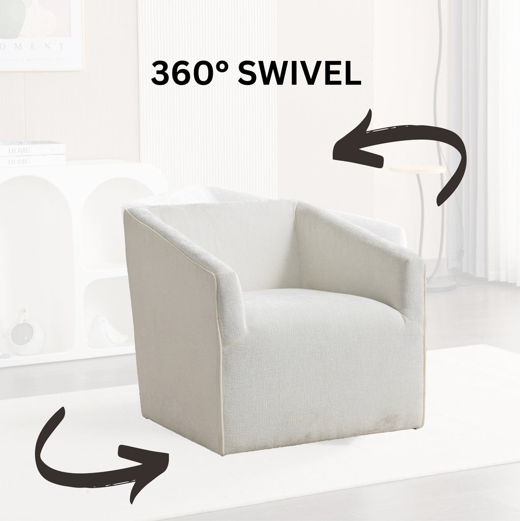 Modern Upholstered Barrel Armchair with 360° Swivel - Chenille