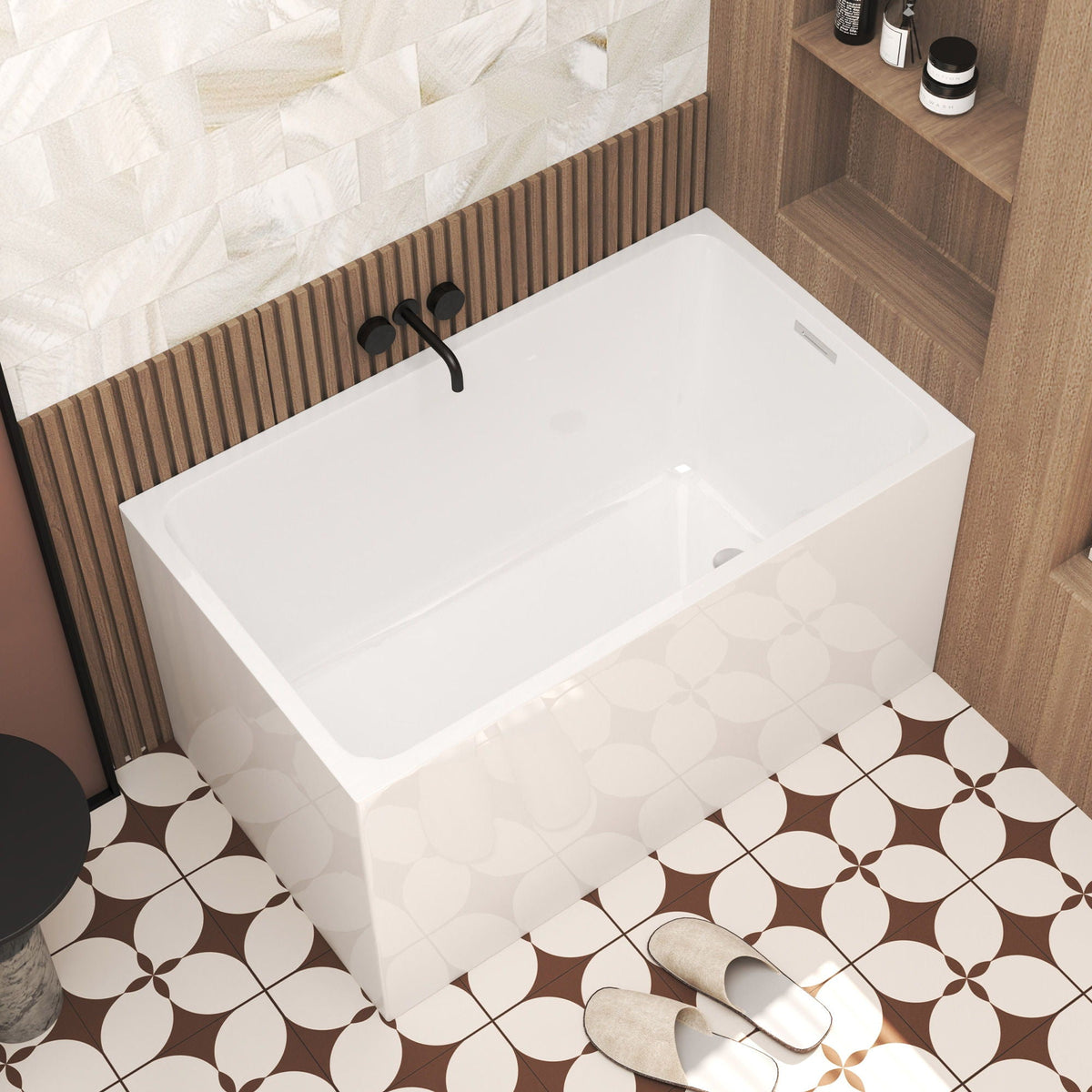Gloss White Freestanding Bathtub with Drain – Rectangular Shape