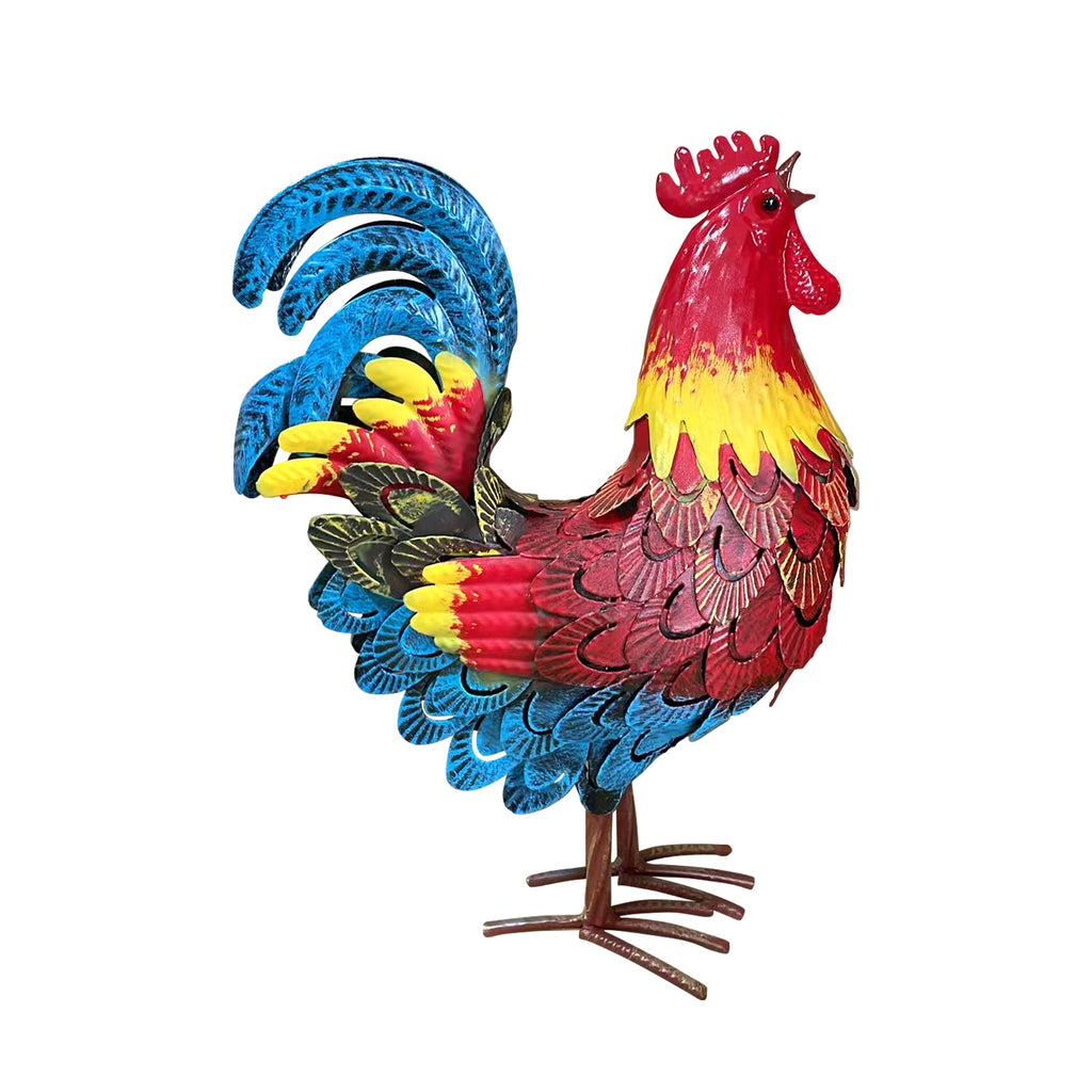 Wrought-Iron Rooster Garden Statue with Hand-Welded Detailing - Rustic