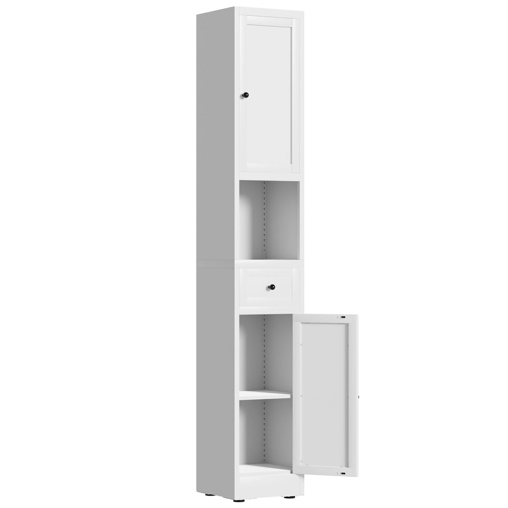 Tall Bathroom Storage Cabinet with Adjustable Shelves - White Steel