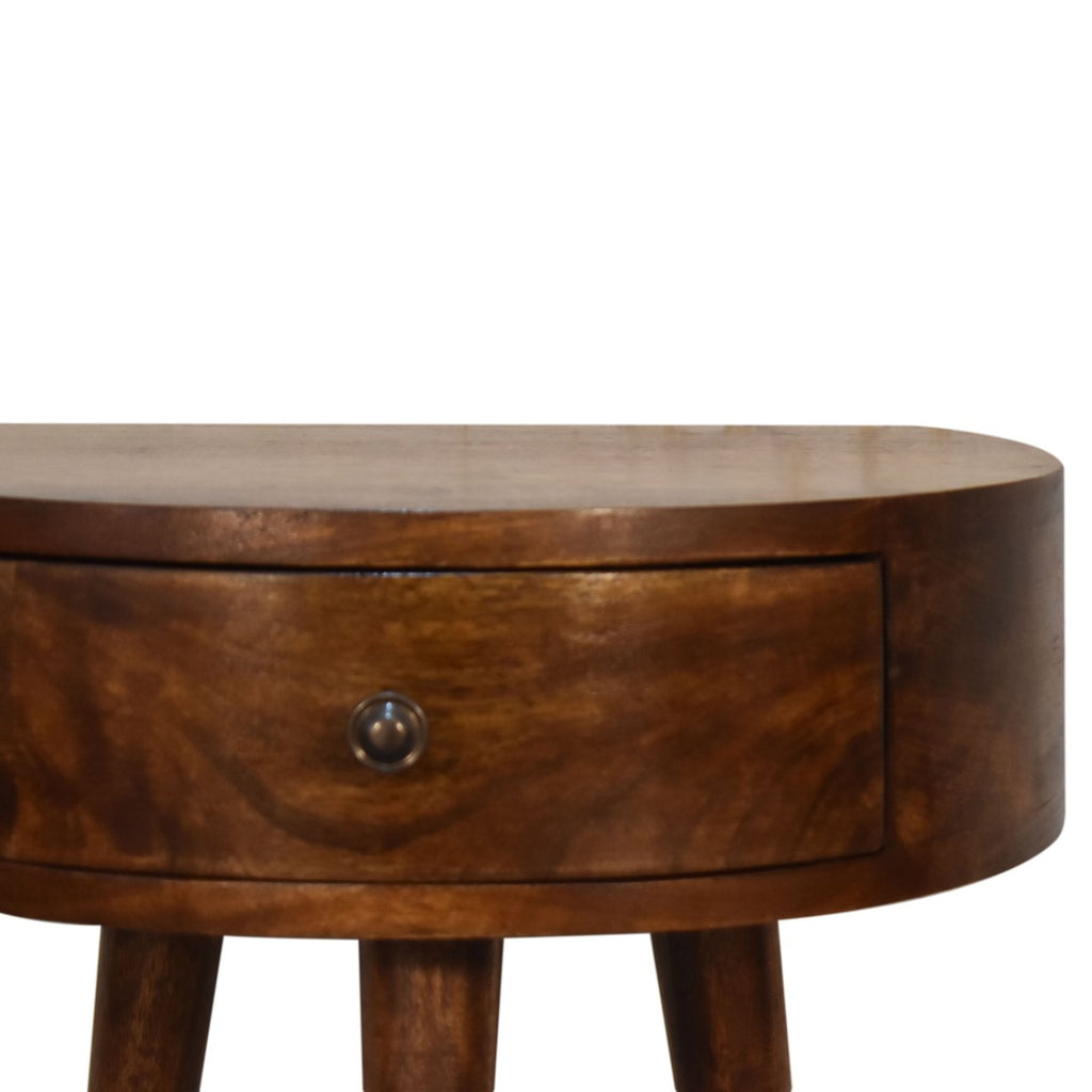 Solid Wood Semi Circle Nightstand with Nordic Legs - Chestnut
