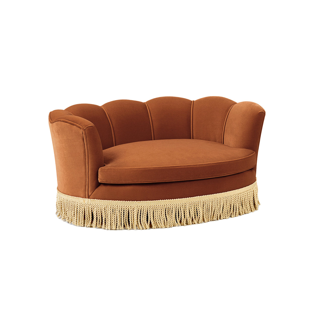 Clara Scalloped Pet Sofa Bed with Velvet Upholstery - Medium, Burnt