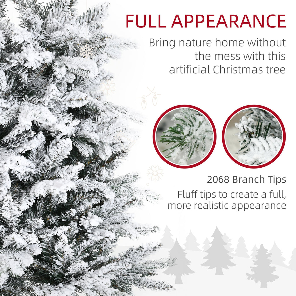 9 Foot Pine Snow Flocked Artificial Christmas Tree with Realistic Branches - White