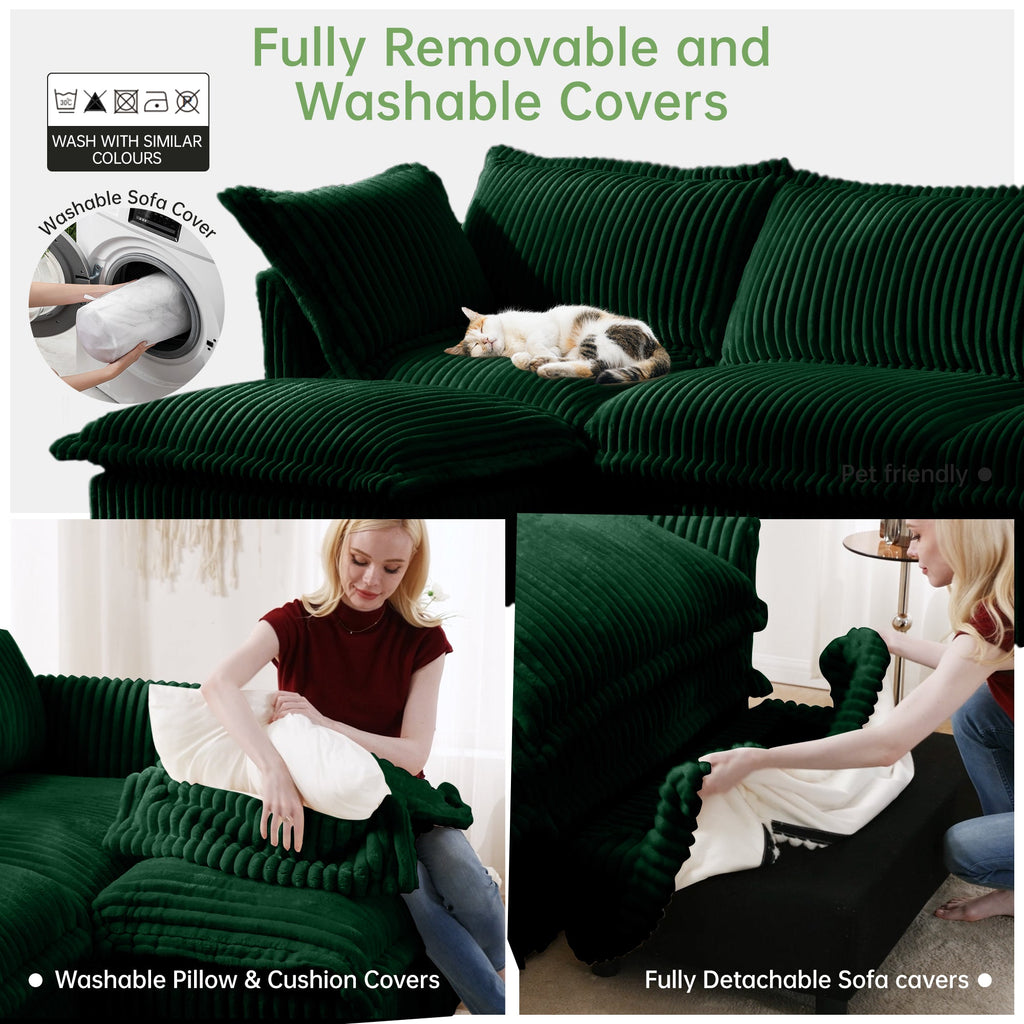 Slipcovered Living Room Sofa with 3 Ottomans - Corduroy